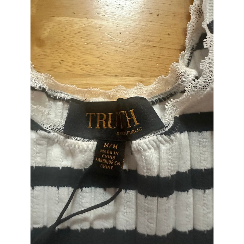 Truth by Republic M Striped Ribbed Tank Top women's White Black stretch - Picture 11 of 11